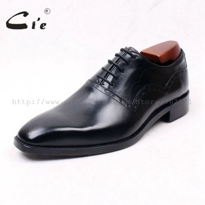 cie Square Plain Toe Lace-Up Solid Black 100%Genuine Calf Leather Outsole Breathable Men's Flats Oxfords Full Grain LeatherOX660