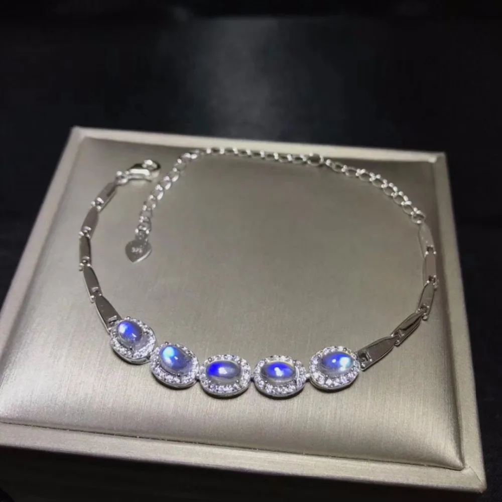 

Natural blue moonstone bracelet, simple and exquisite, 925 silver, natural gemstones, beautiful and clean colors