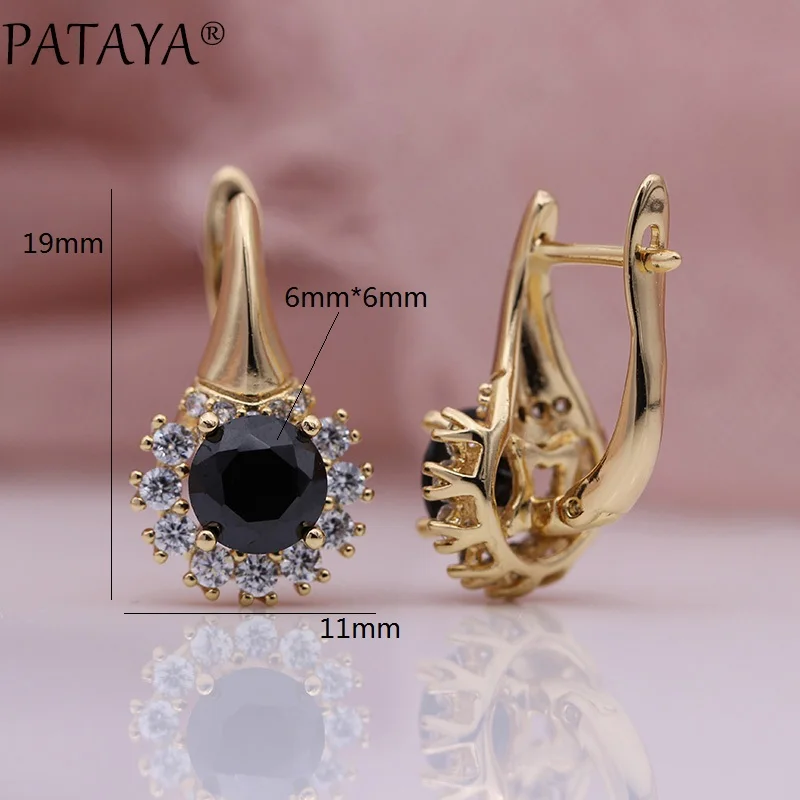 PATAYA New Round Dark Blue Wedding Dangle Earrings Women Cute Flower Fashion Jewelry 585 Rose Gold Color Natural Zircon Earrings