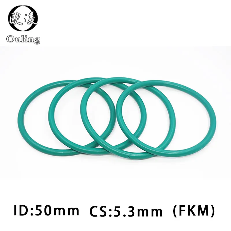 

5PCS/lot Rubber Ring Green FKM O ring Seals 5.3mm Thickness ID50mm Rubber O-Rings Seal Gasket Fuel Sealing Oil ORing Washer