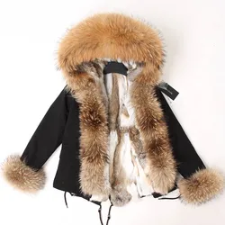 Maomaokong Women Short Parka Winter Long Jacket Parkas Real Fur Coat Natural fox Fur Hood Real Rabbit Fur Liner Outerwear