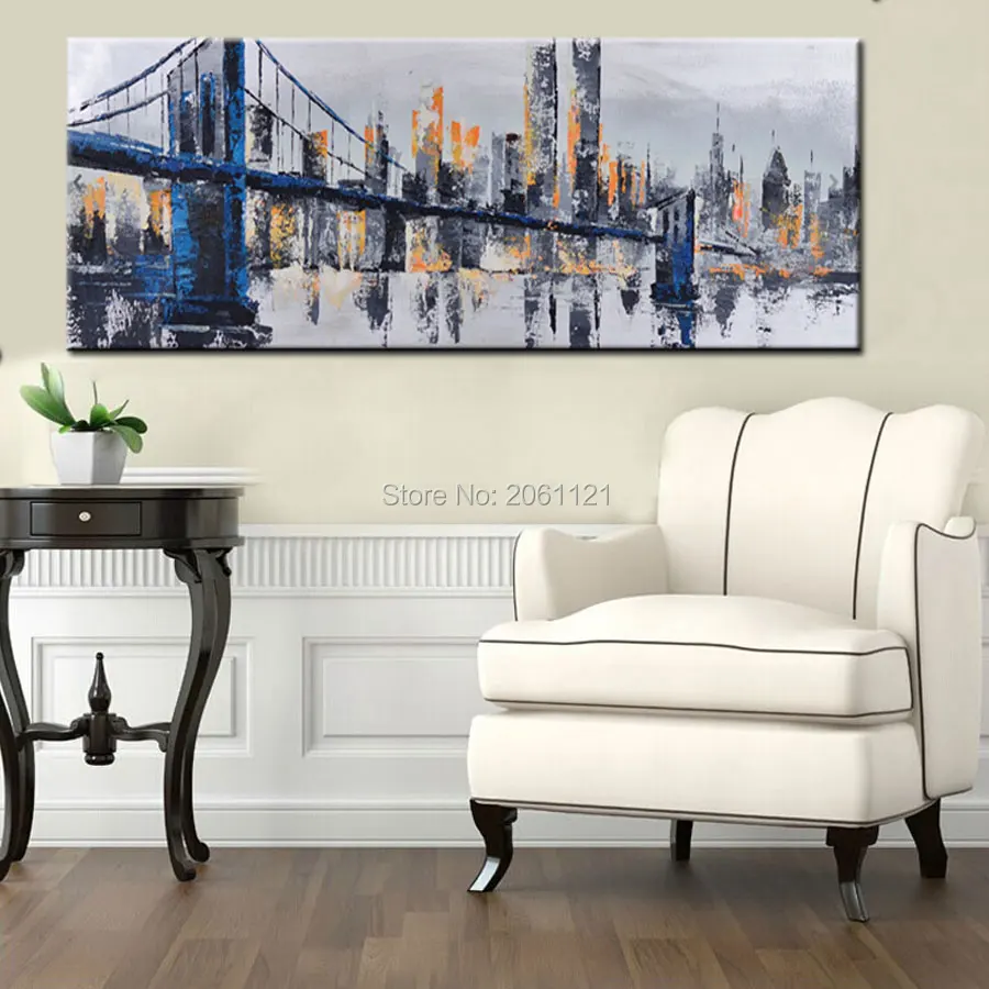 

Hand Painted Large City BRIDGE Landscape Oil Painting Abstract Wall Art Modern Canvas Pictures Home Decor BEST SELLING