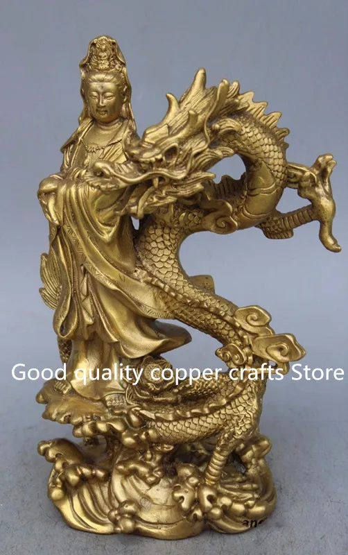 China Buddhism Temple Brass Dragon kwan-yin Goddess buddha statue