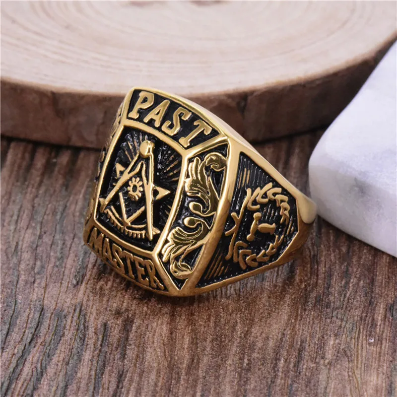 UJBOX Unique Men Master Masonic Rings Stainless Steel A G Symbol Freemason Ring Male Jewelry Gift US Size 7 to 13 R841G