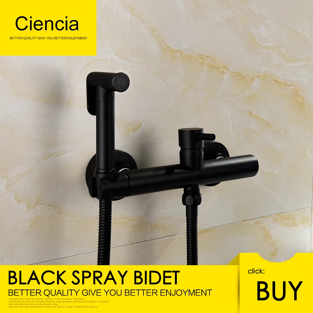 

Ciencia Brass Black Bidets Faucet Toilet Cleaner Shower Spray Bidet Sprayer Toilet Faucets with Thermostatic Mixer