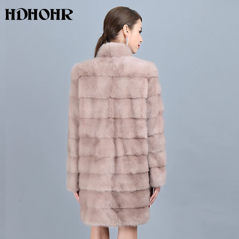 HDHOHR 2024 nuovi cappotti di pelliccia di visone naturale delle donne di buona qualità rosa vera pelliccia parka spessa calda inverno reale giacche di visone femminile