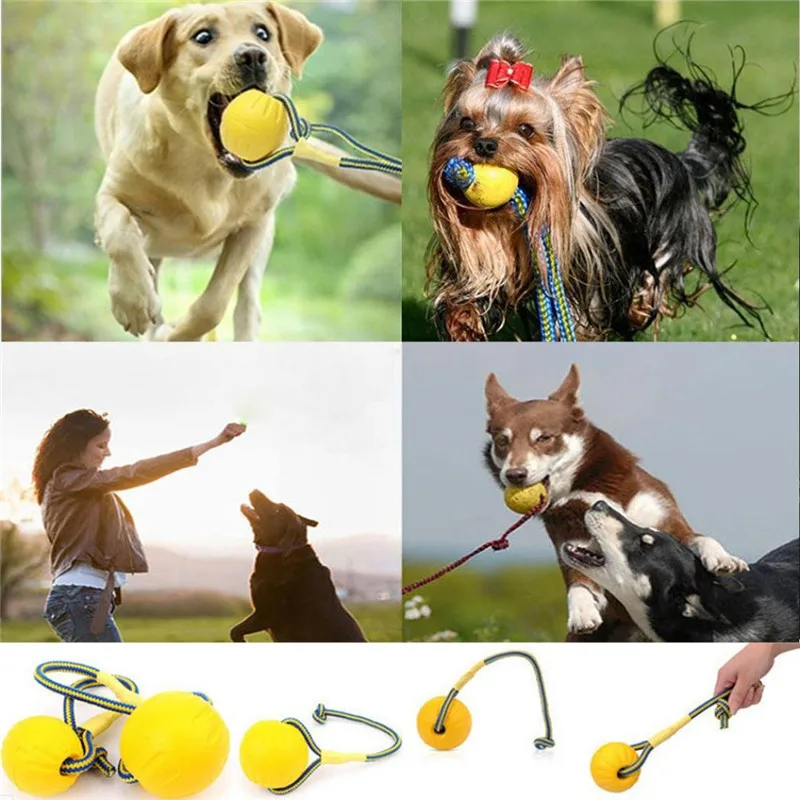 1pc Zähne Unzerstörbar Biss Gummi Welpen Lustige Ausbildung Ball Kauen Spielzeug Spielen Apportieren Solide mit Träger Seil Haustier hund Spielzeug – Detail 2