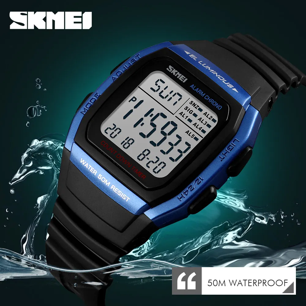 SKMEI Digital Dual Time Sport Mens Watches Chrono Countdown Men Wristwatch Casual Outdoor Male Clock Luminous montre homme 1278