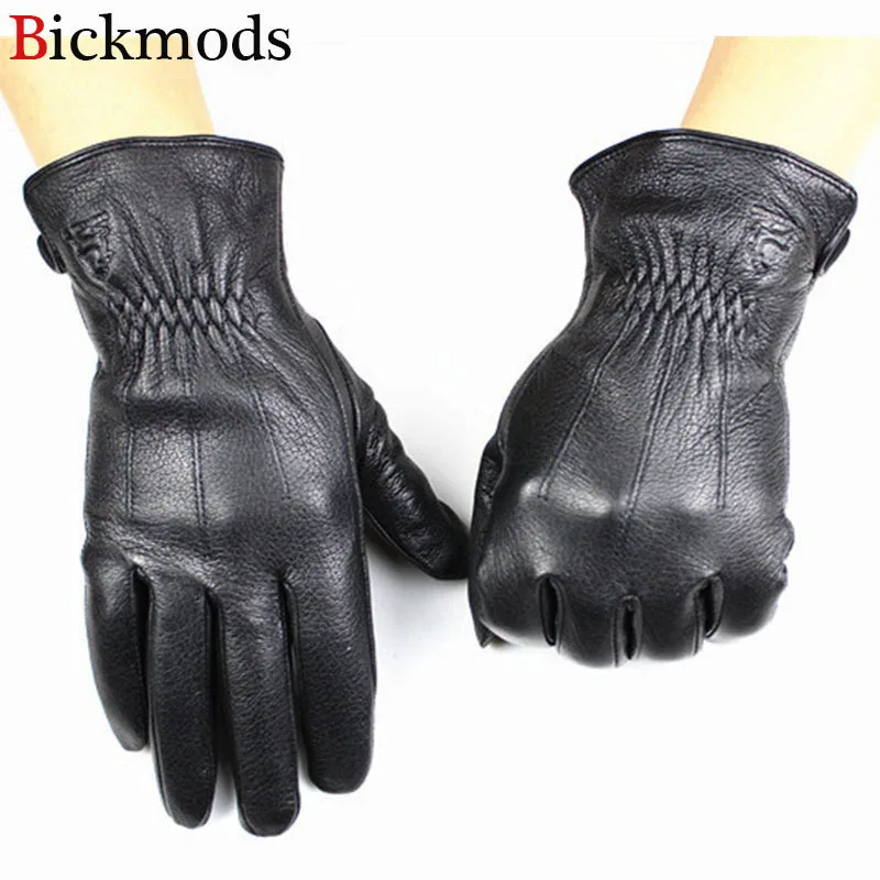 Guantes Leather Gloves Male Deerskin Fashion Stripes Style Wool Lining Spring And Autumn Warm Price Concessions Free Shipping