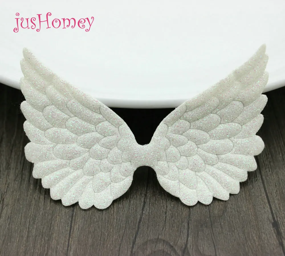 jusHomey 50pcs 10cm Large Glitter Angel Wing Appliques Single Sided Glitter Fabric Cupid Wings Cut Outs Scrapbook Party Decor