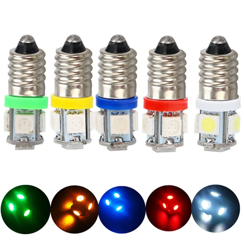 20pcs 6V 6.3V E10 LED Car Warning Signal Indicator Light Bulbs Auto Screw Lamp 5050 5SMD Warm White Blue Red Green Yellow DC6V