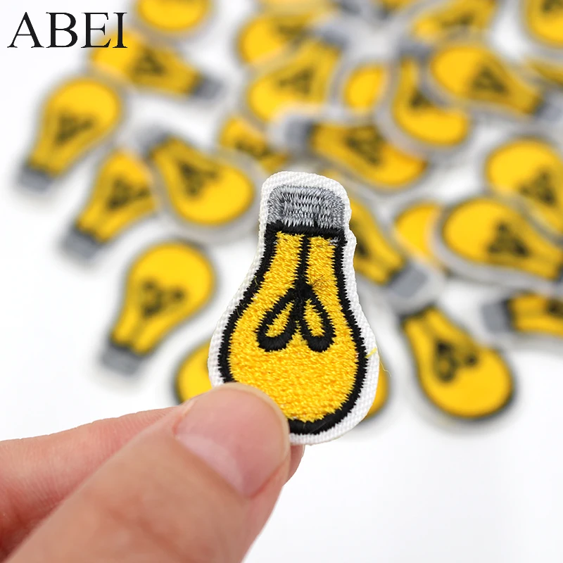 10pcs/lot Embroidery bulb Patches Iron On Small Cartoon Appliques Sewing Clothes Applique Diy mini stickers Bags Coats Badge