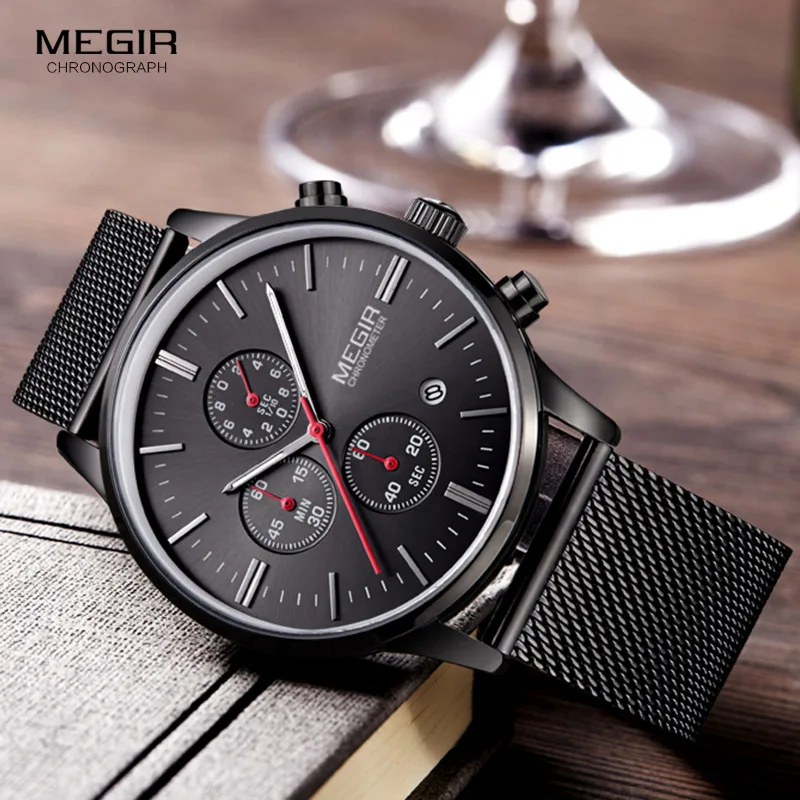 

Megir Fashion Mens Business Stainless Steel Band Quartz Watches with Calendar Chronograph Luminous Analog Wristwatch Man 2011