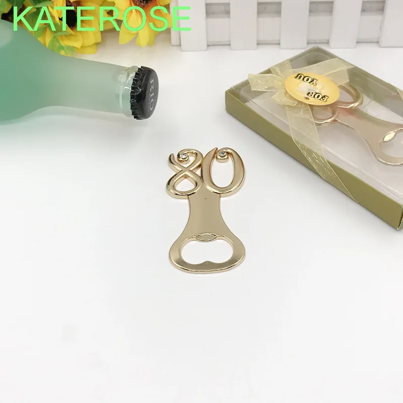 20PCS Gold 80th Design Bottle Opener Wedding Anniversary Party Giveaway Digital 80 Beer Opener Birthday Souvenir