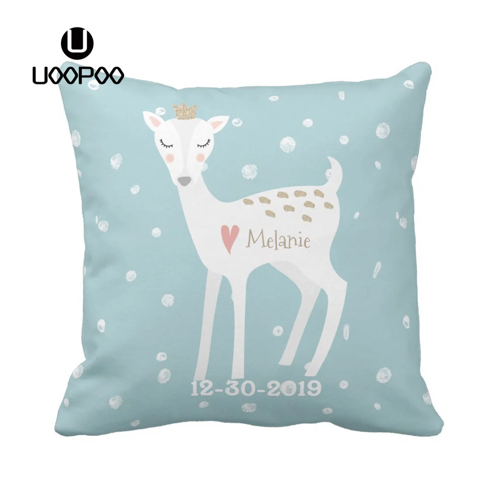 

Custom Baby Pillow Case Cute Princess Deer Pillow Decor Sweet Girl Birth Printed Canvas Cotton Polyester Cushion Cover for Sofa