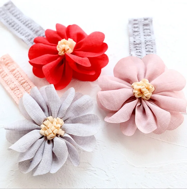 Boutique 15pcs Fashion Cute Floral Headbands Solid Big Flower Hairbands Princess Headwear Hair Accessories Red Pink Grey