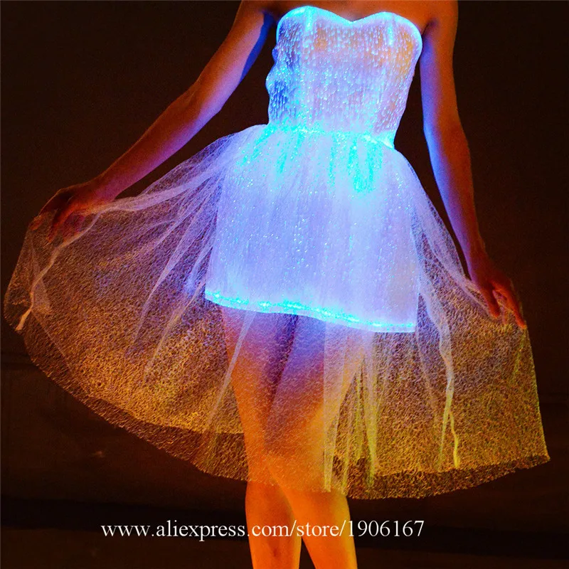 Led Luminous Fiber Optic Party Evening Dress Colorful Led Light Up Stage Performance Event Costume Led Illuminated Wedding Dress