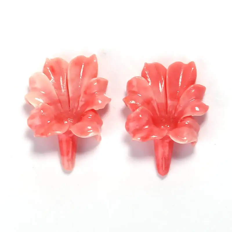 

Semiprecious Stones Jewelry Pink Conch Shell Carved Flowers Earring Beads For DIY Jewelry Findings 33x25x9mm 5.2g