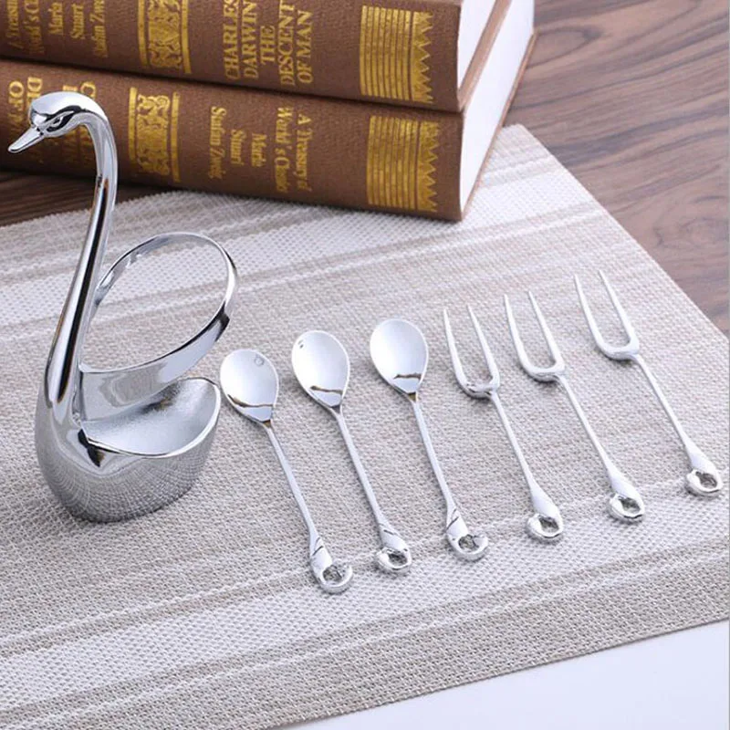 Swan Stainless Steel Fruit Food Fork Knife Base Holder Creative Gift Tableware Base Holder Wedding Decoration ZA6004