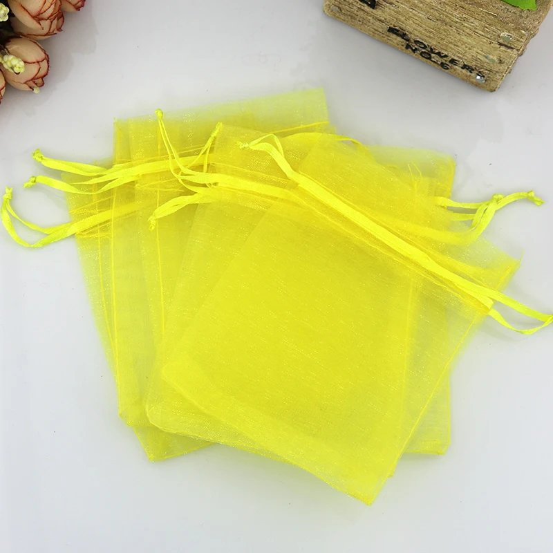 

Wholesale 500pcs/lot Yellow Organza Bags 17x23cm Large Wedding Jewelry Packaging Bag Pouches Nice Gift Bags With Drawstring