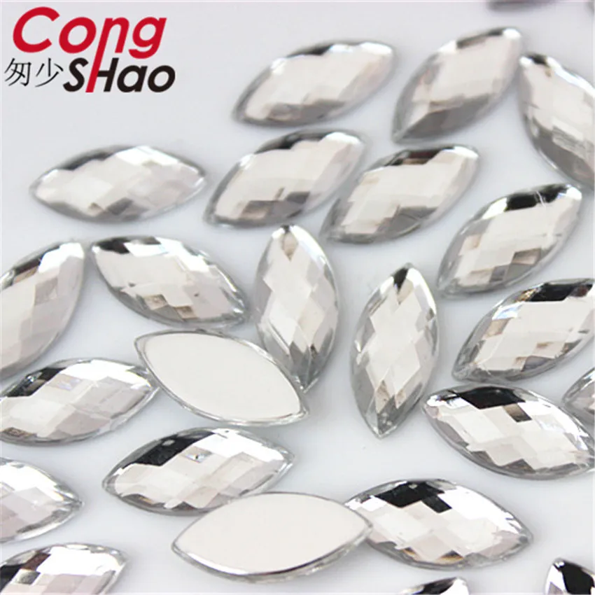 Cong Shao 100PCS 7*15mm Colorful Horse Eye Flatback Acrylic Rhinestone Trim Stones And Crystals DIY Decoration Accessories 8Y720