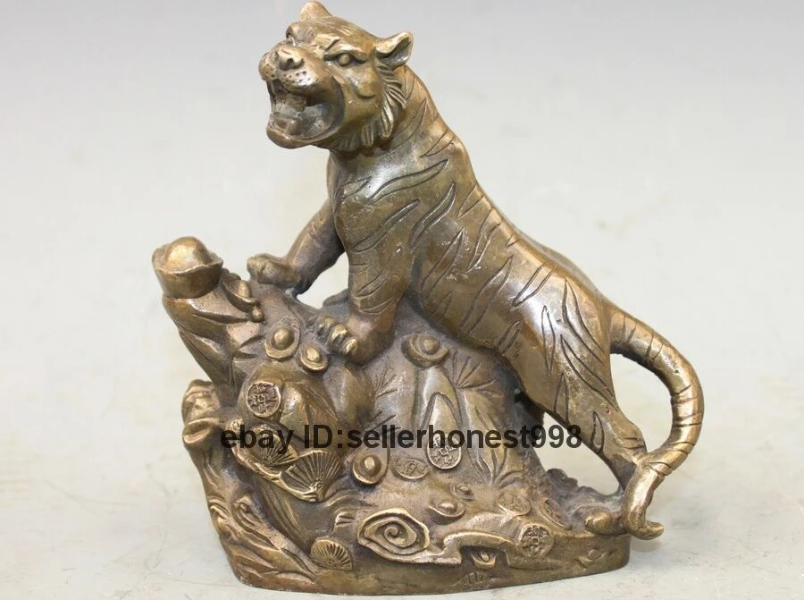 Chinese FengShui Attract Wealth up the hill Tiger Bronze Tiger Statue