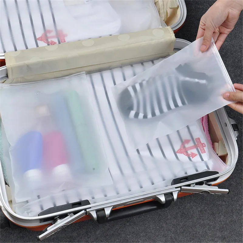 XZJJA 2PC/Set Transparent Frosted Travel Seal Pull Clasp Storage Bags Partition Clothes Underwear Packing Waterproof Organizer