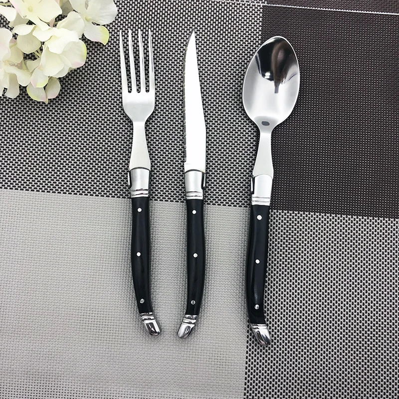 Laguiole Wood Handle Kitchen Cutlery Tableware Stainless Steel  Dinnerware Steak Knives Forks Spoon Set Wedding Party 3pcs/Set