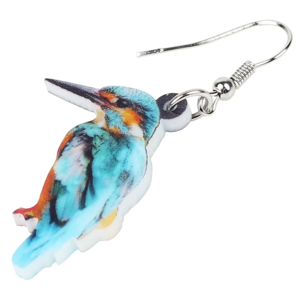 Bonsny Acrylic Blue Kingfisher Bird Earrings Big Long Dangle Drop Fashion Animal Jewelry For Women Girls Teens Gift Summer Party