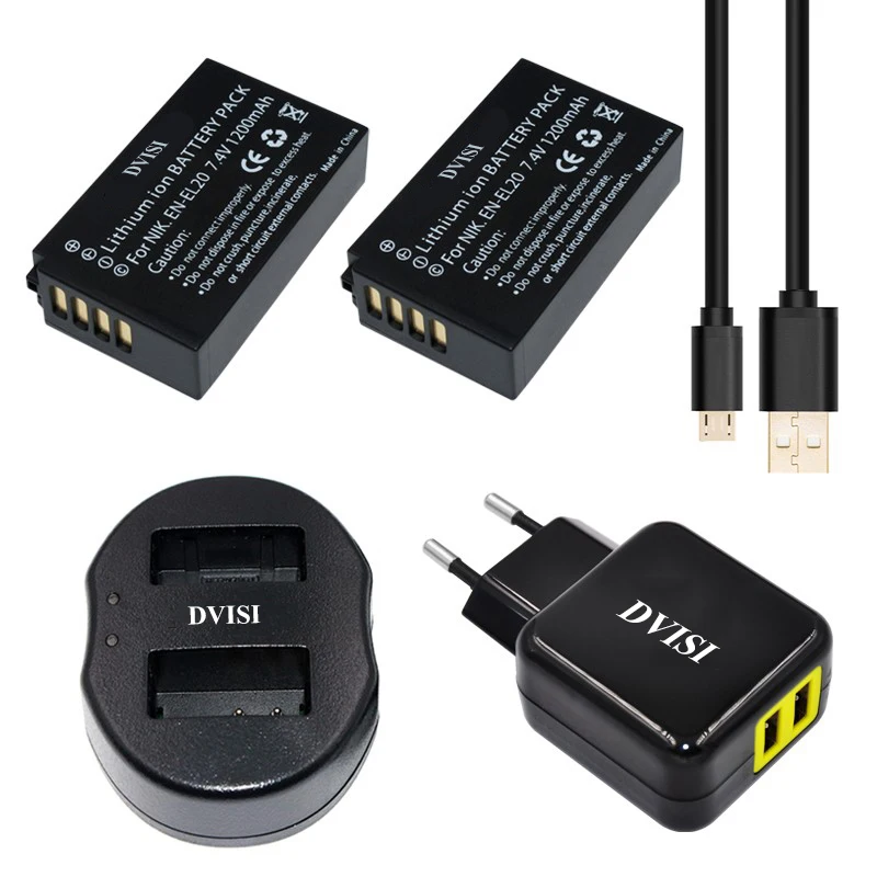 

2pcs 1200mAh EN-EL20 EL20 Rechargeble Digital Camera Battery + Charger For NIKON MH-27 MH-29 Coolpix A 1 AW1 J1 J2 J3 S1 V3