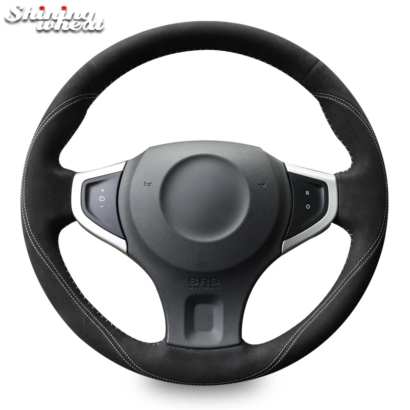 

Shining wheat Black Suede White Thread Car Steering Wheel Cover for Renault Koleos 2009-2014