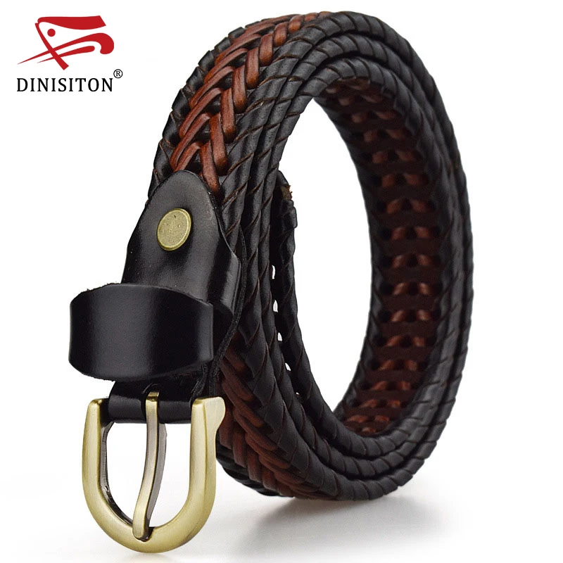 DINISITON Weaving Belt Designer Genuine Leather Belts For Women Woven Thin Female Strap Ladies Braided Belts Woman Fashion