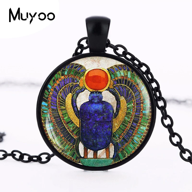 Wholesale 27MM Round Glass Dome Egyptian Scarab Pendant Choker Necklace , Ancient Egypt Jewelry, Egypt Necklace HZ1