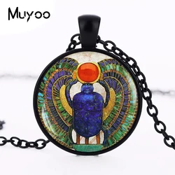 Wholesale 27MM Round Glass Dome Egyptian Scarab Pendant Choker Necklace , Ancient Egypt Jewelry, Egypt Necklace HZ1