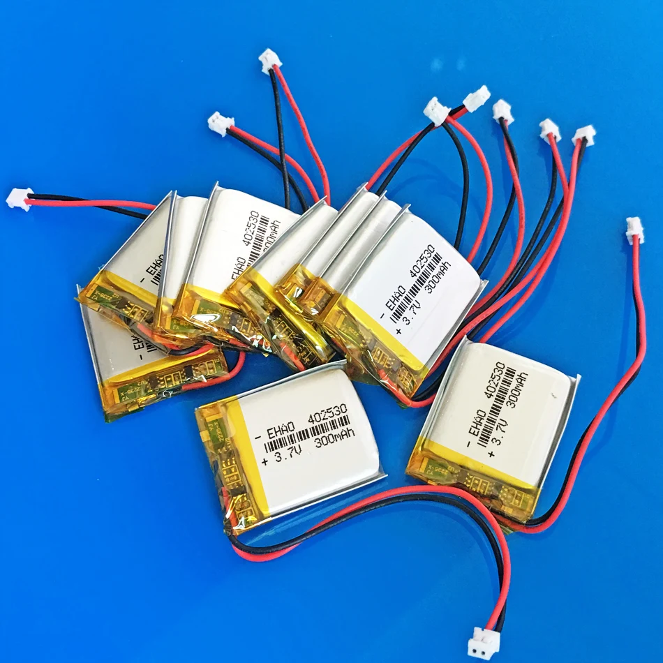 10 PCS 3.7V 300mAh Li ion Lipo Rechargeable Battery 402530 042530 JST 1.5mm 2Pin Plug For MP3 GPS Bluetooth Recorder Headset