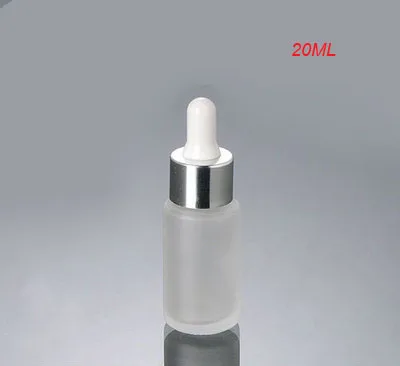 

100pcs 20ML frosted glass dropper glass bottle with shiny silver collar &white top, 20ml glass Essential oil dropper Packaging