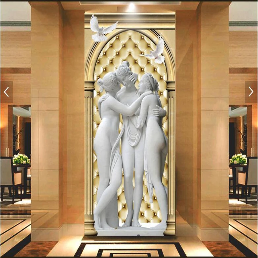 beibehang Custom photo mural 3d wallpaper stereo European Roman column soft package girl sculpture mystery background wall paper