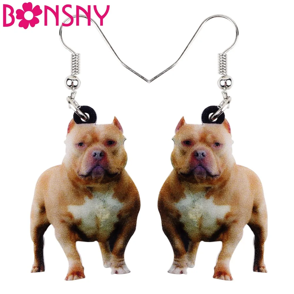 

Bonsny Acrylic Standing American Pit Bull Terrier Dog Earrings Big Long Dangle Drop Fashion Jewelry For Women Girls Ladies Gifts