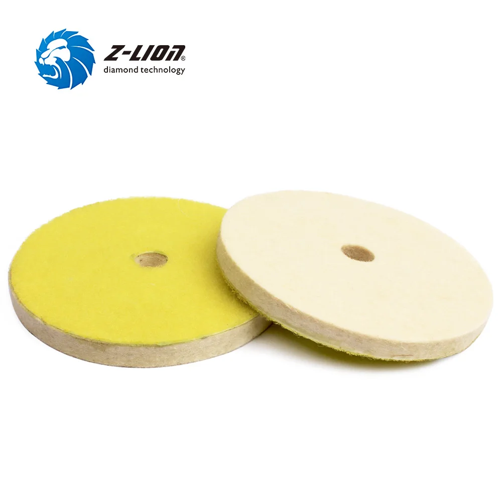 Z-LION 5 Inch Wool Felt Polishing Wheels 2pcs Fine Wool Polishing Buffing Pads Hook & Loop For Polisher Car Glass Metal Abrasive