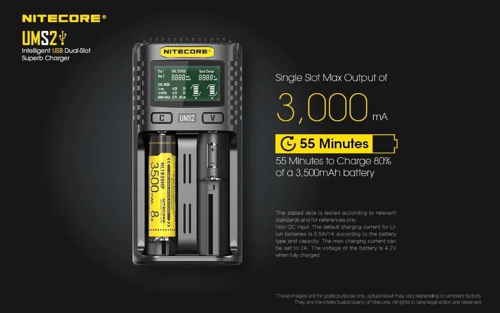 NITECORE UMS2 C4 VC4 LCD Smart Battery Charger for Li-ion/IMR/INR/ICR/LiFePO4 18650 14500 26650 AA 3.7 1.2V 1.5V Batteries D4