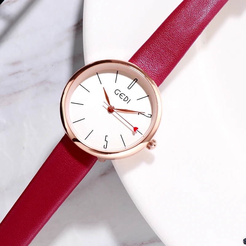 GEDI-ساعة كوارتز من الجلد للنساء ، رفيعة ، غير رسمية ، أنثوية ، عصرية