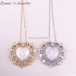 5 Strands ZYZ310-2100 CZ Micro pave natural shell necklace Virgin Mary pendant with gold / silver color plated heart shape