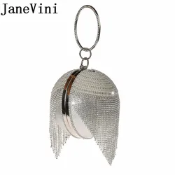 JaneVini Silver Rhinestones Bridal Hand Bags Clutches Ball Crossbody Evening Bags Sparkly Crystal Pearl Chain Party Wristlets