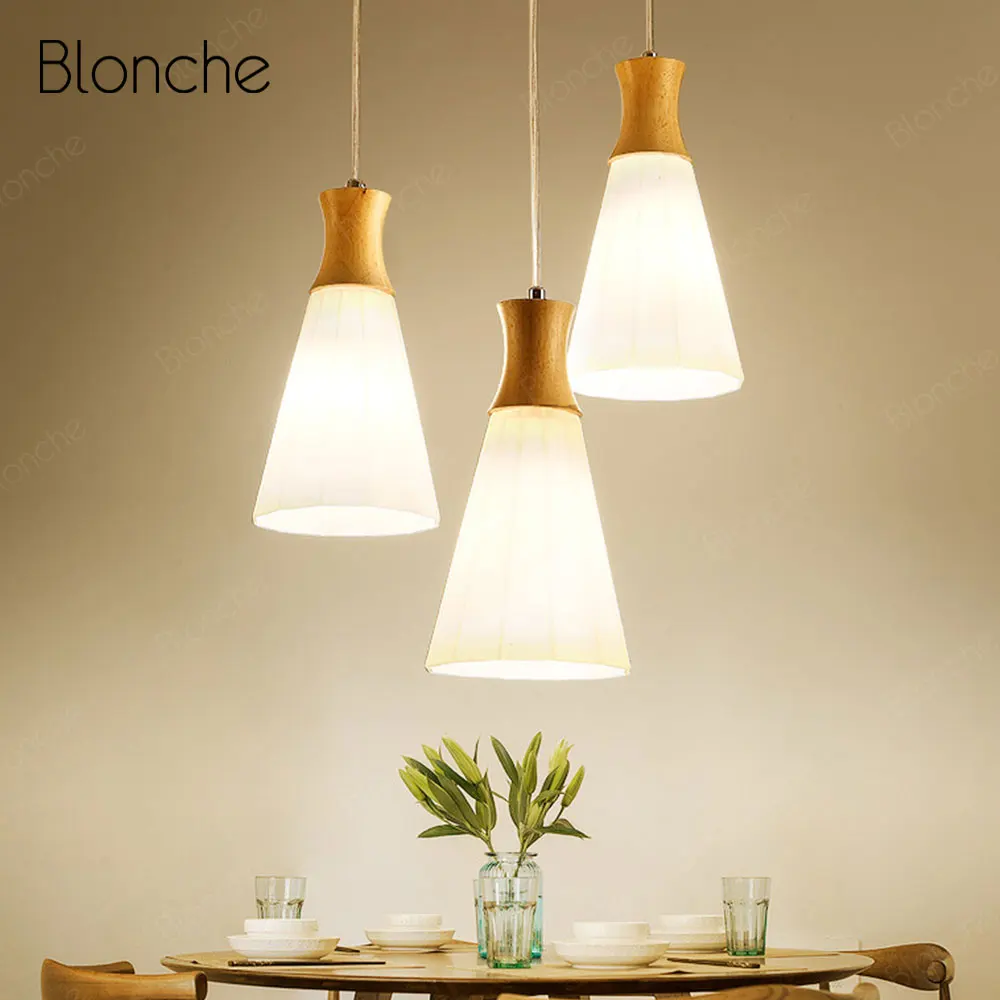 

Nordic Wood Pendant Lights White Glass Hanging Lamp Modern Led Pendant Lamp for Home Dining Room Kitchen Bedroom Light Fixtures