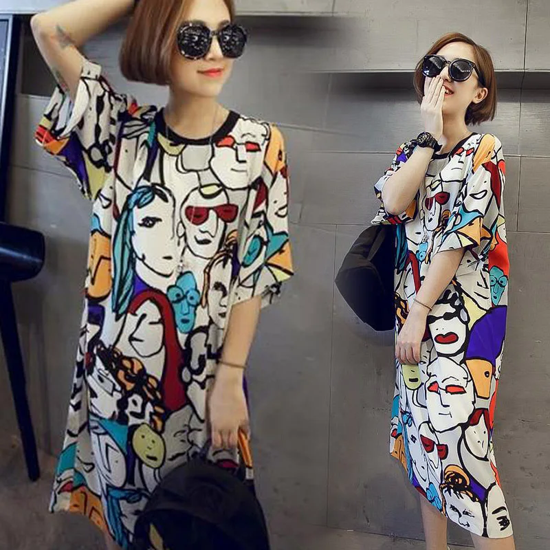 Women One-pieces Pajama Printed O-neck Short Sleeve Loose Sleep Dress for Summer H9