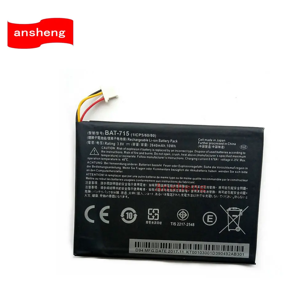 

High Quality 2640mAh BAT-715 (with 4 cables) battery for Acer Iconia Tab B1 B1-A71 B1-710 1ICP5/60/80 Tablet Battery