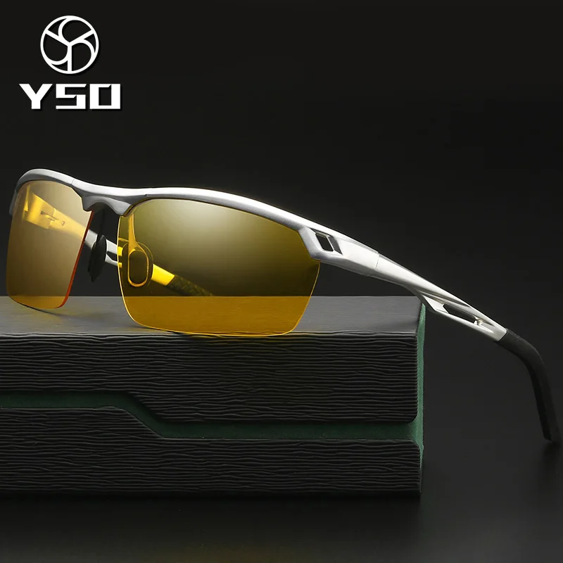 

YSO Anti Glare Night Vision Glasses For Men Aluminium Magnesium Frame Polarized Yellow Night Vision Goggles For Car Driving 8550