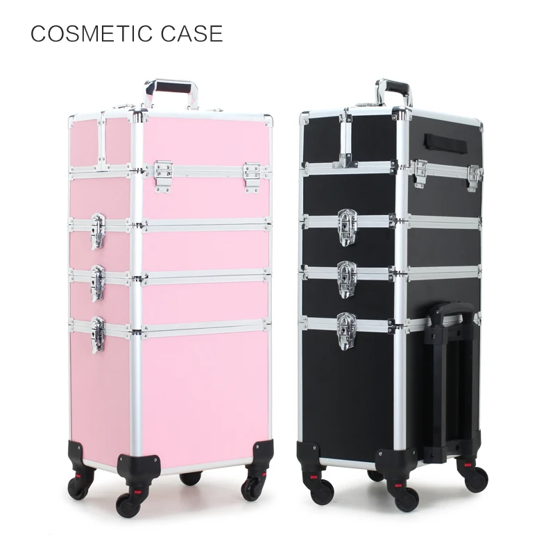 Fashion women trolley cosmetic case portable multifunction makeup rolling luggage nail art tattoo beauty travel suitcase bag