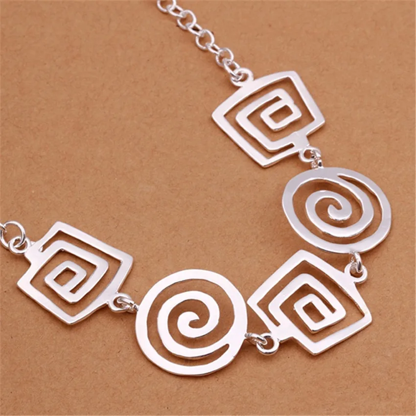 New silver color jewelry fashion European and American style square round threaded pendant necklace free shipping N350