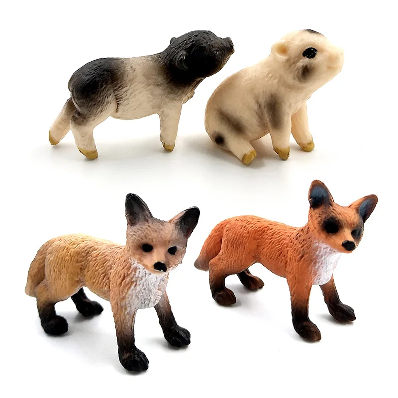 Mini Simulation Red Fox Porket Pig Animal Models Figurine Forest Wild Animals Plastic Decoration Educational Toys Gift For Kids